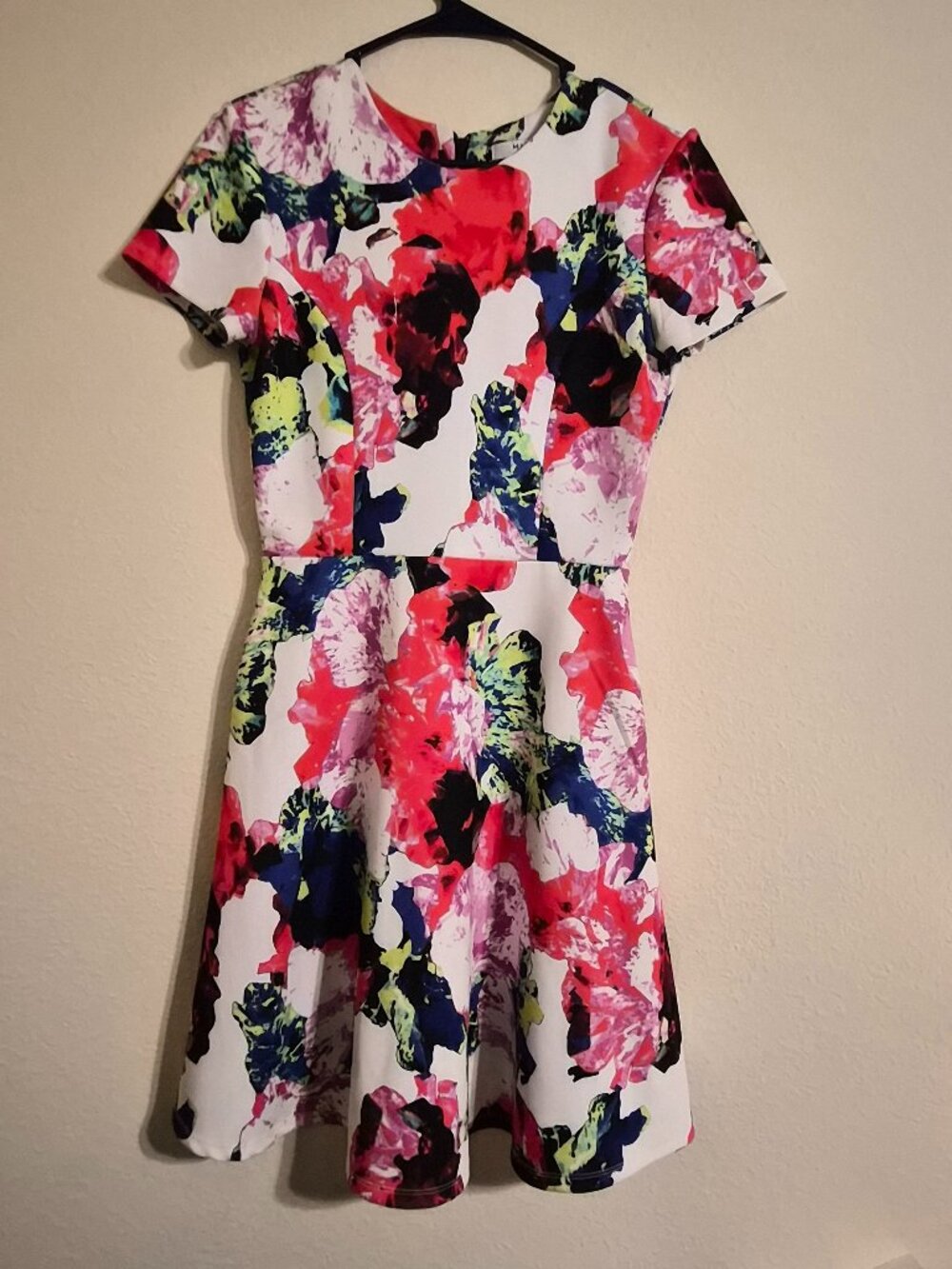 MILLY Women's Fit & Flare Dress 4 Multicolor Floral Short Sleeve with Pockets